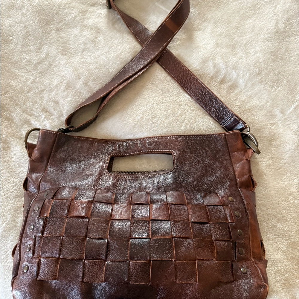 BED|STU Orchid Studded Woven Leather Satchel Bag